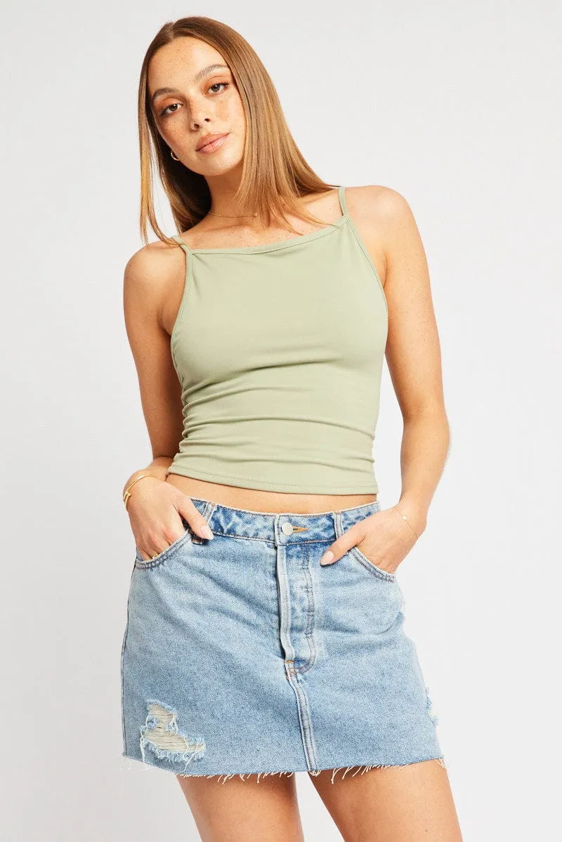 Green Sleeveless Tank Supersoft sold by Ally Fashion