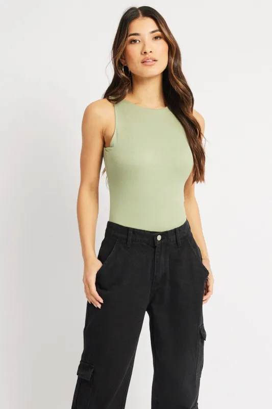 Green Bodysuit Boat Neck Modal sold by Ally Fashion