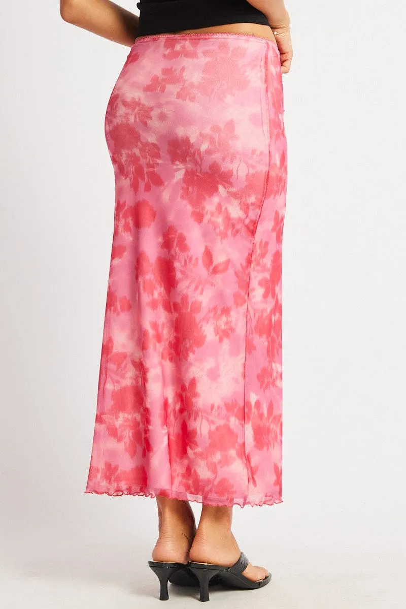 Pink Floral Mesh Skirt Elasticated Picot Trim Midaxi sold by Ally Fashion product image thumbnail 5