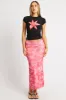 Pink Floral Mesh Skirt Elasticated Picot Trim Midaxi sold by Ally Fashion