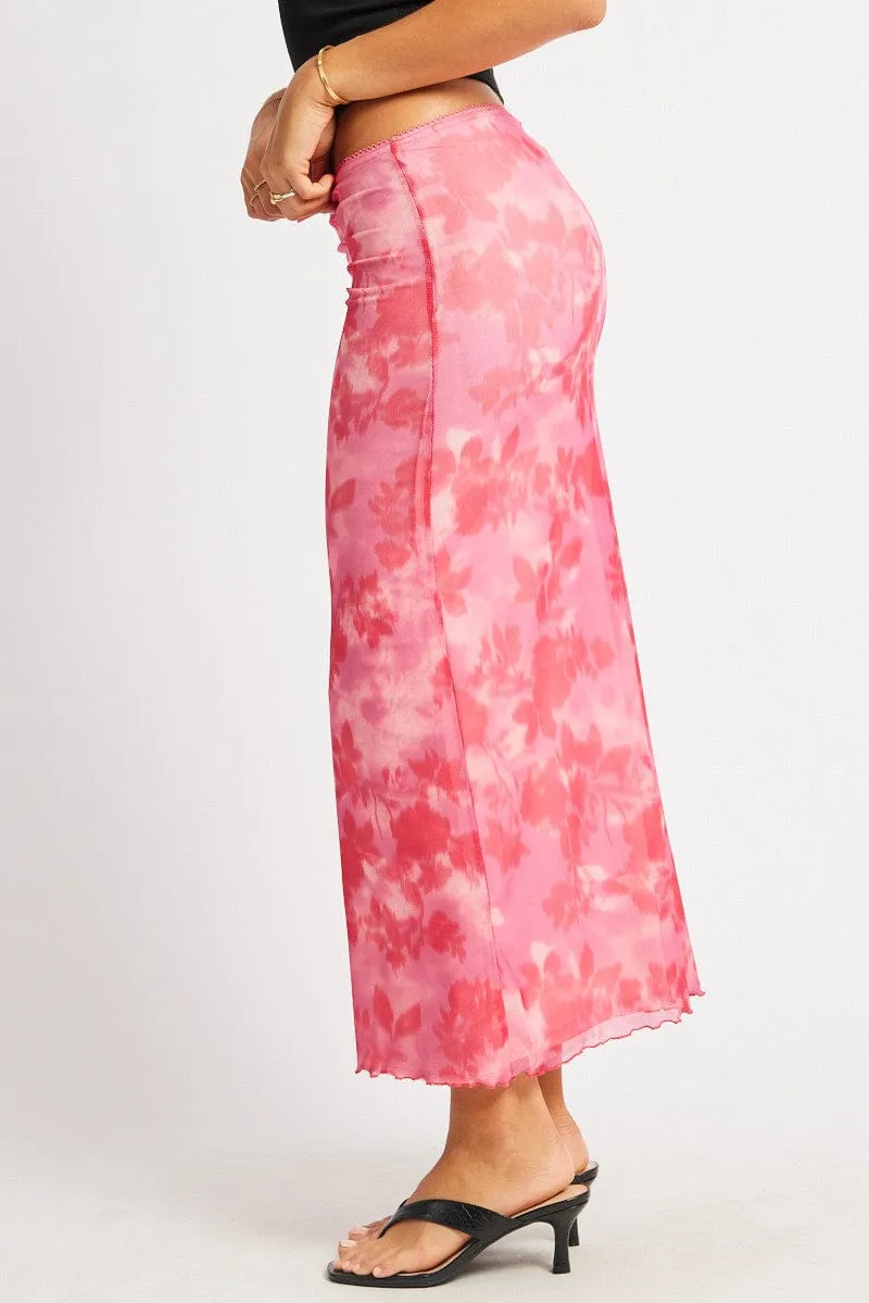 Pink Floral Mesh Skirt Elasticated Picot Trim Midaxi sold by Ally Fashion product image thumbnail 4