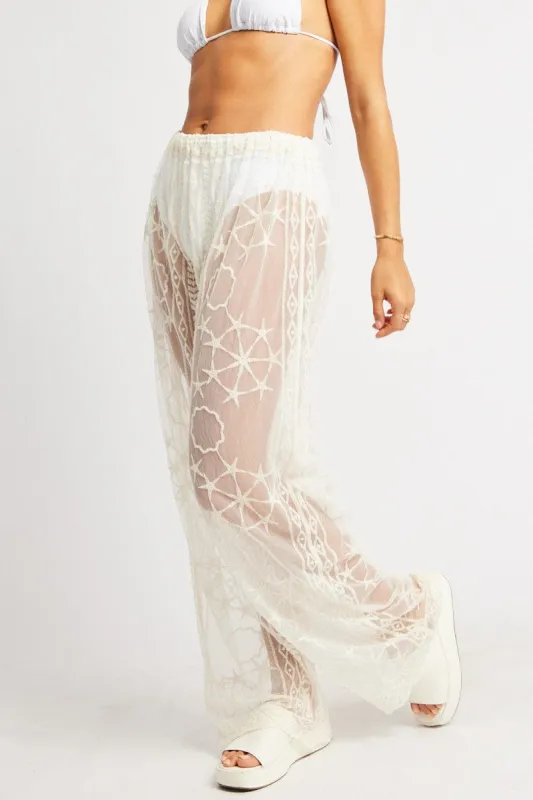 White Embroidery Beach Pants sold by Ally Fashion