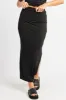 Black Midi Skirt High Rise Rib Jersey sold by Ally Fashion