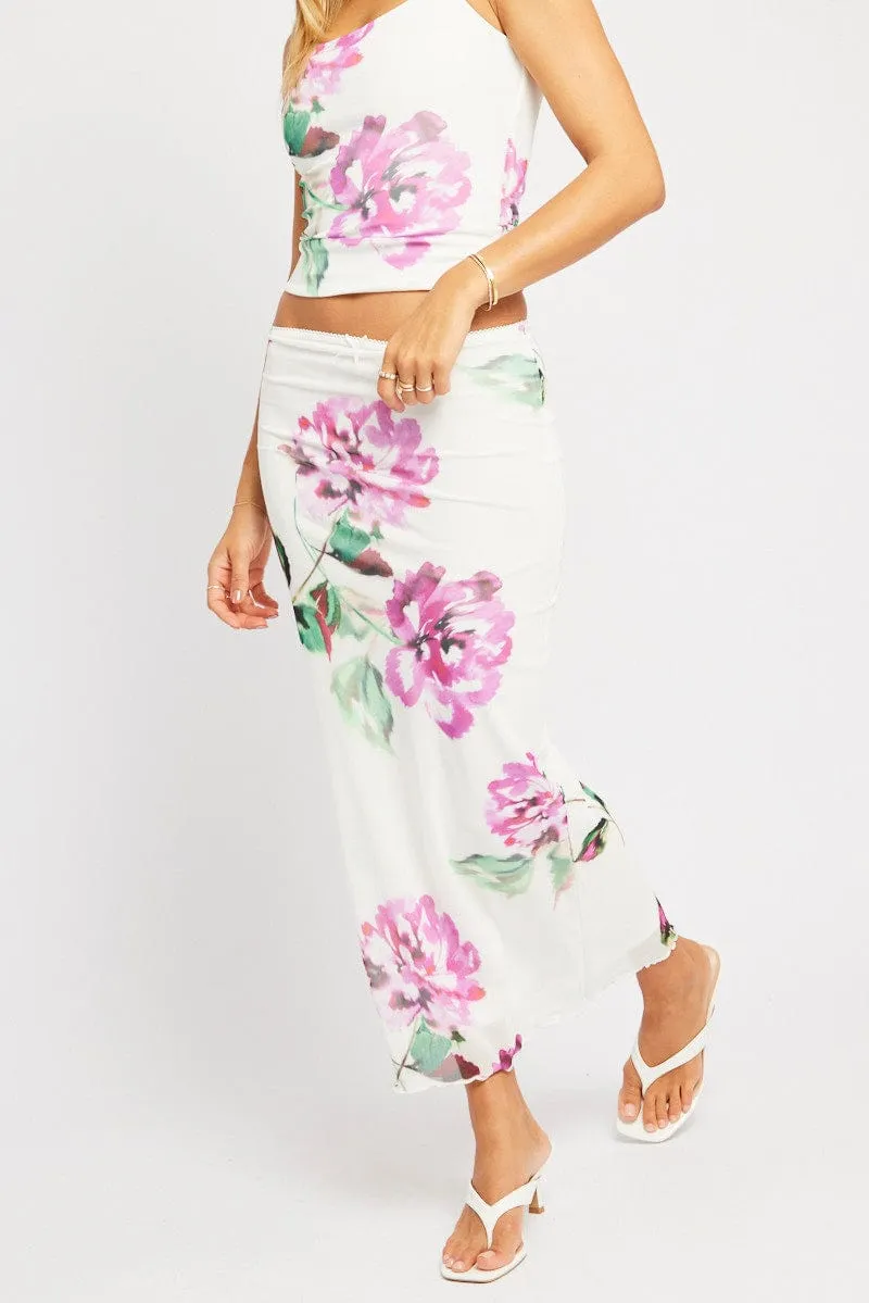 Multi Floral Mesh Skirt Elasticated Picot Trim Midaxi sold by Ally Fashion product image thumbnail 2