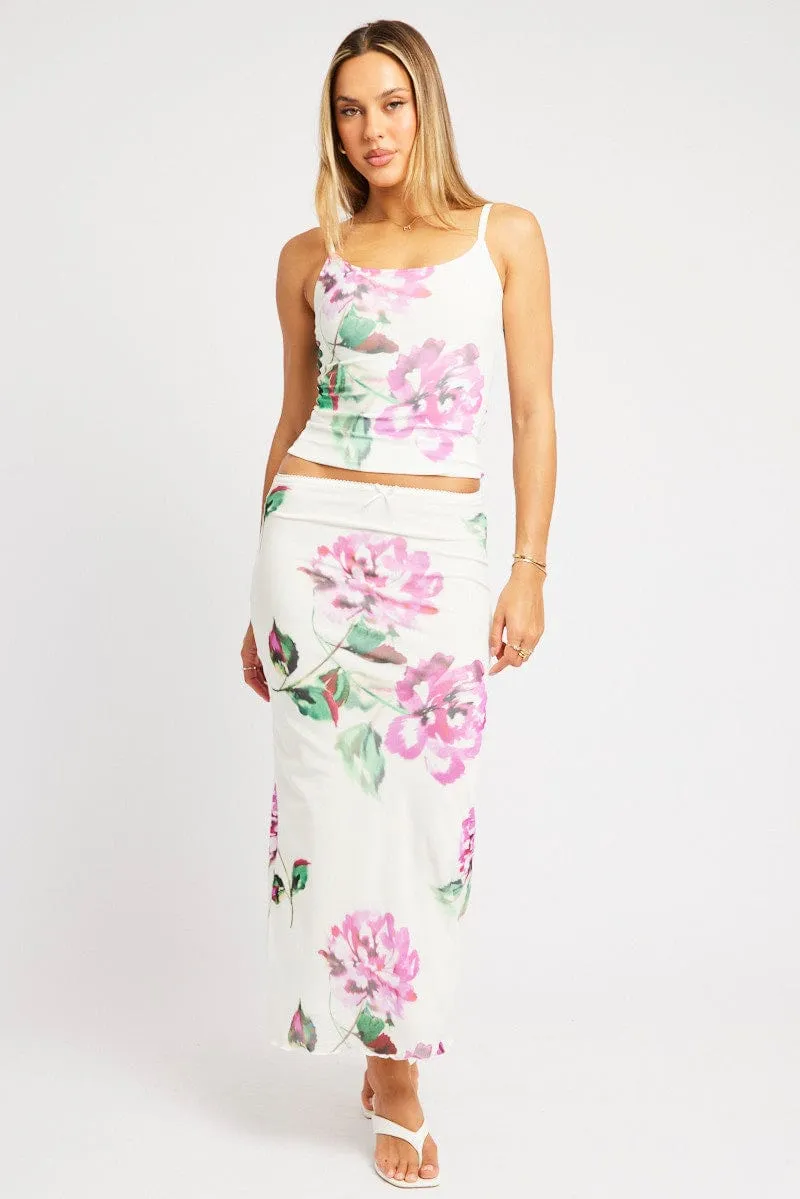 Multi Floral Mesh Skirt Elasticated Picot Trim Midaxi sold by Ally Fashion product image thumbnail 3