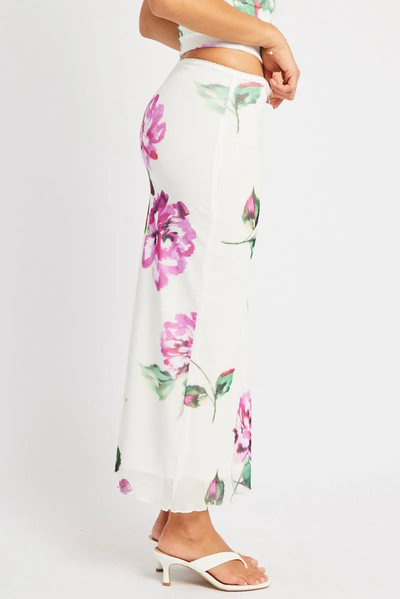 Multi Floral Mesh Skirt Elasticated Picot Trim Midaxi sold by Ally Fashion product image thumbnail 4
