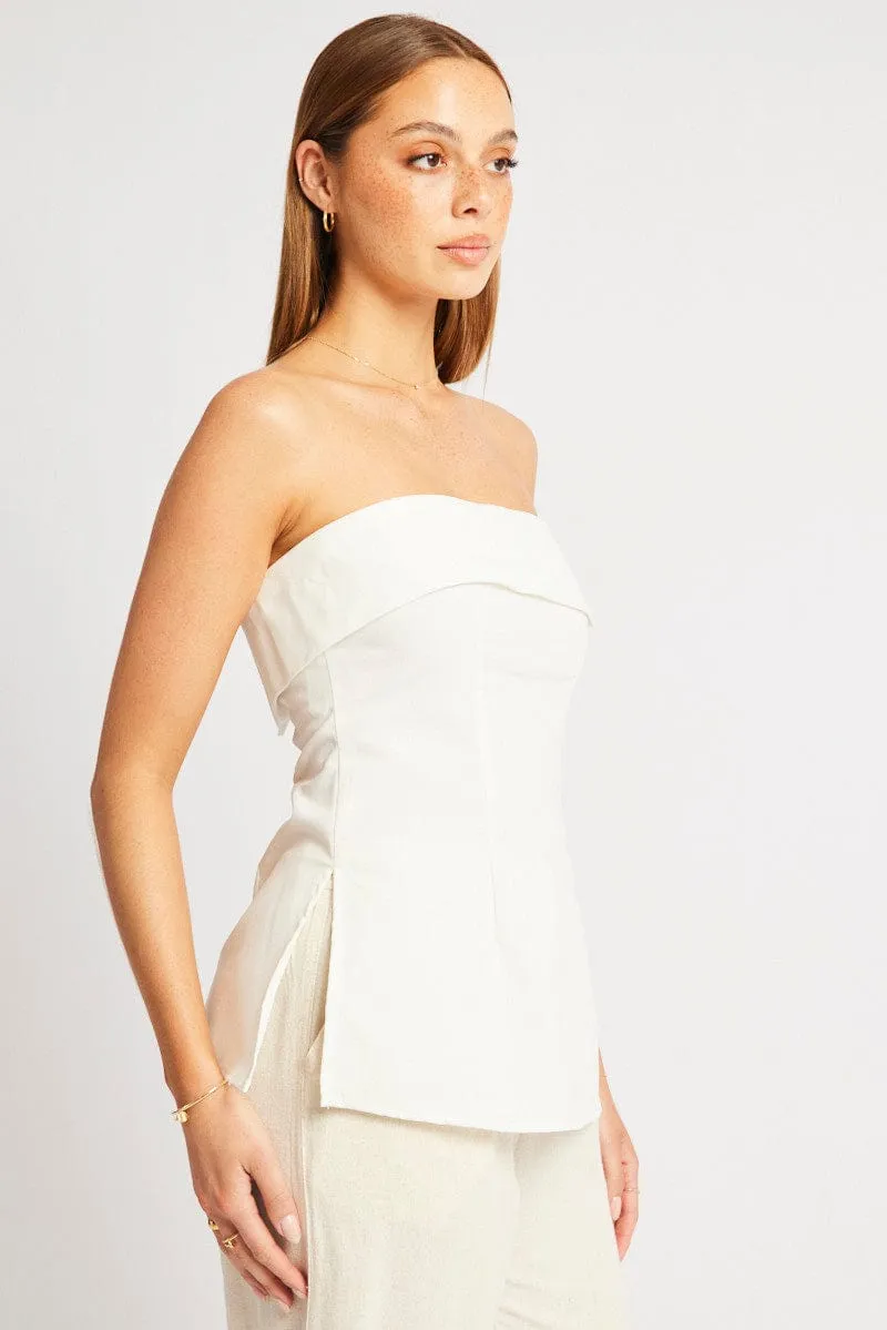 White Boob Tube Top Linen Blend sold by Ally Fashion product image thumbnail 4