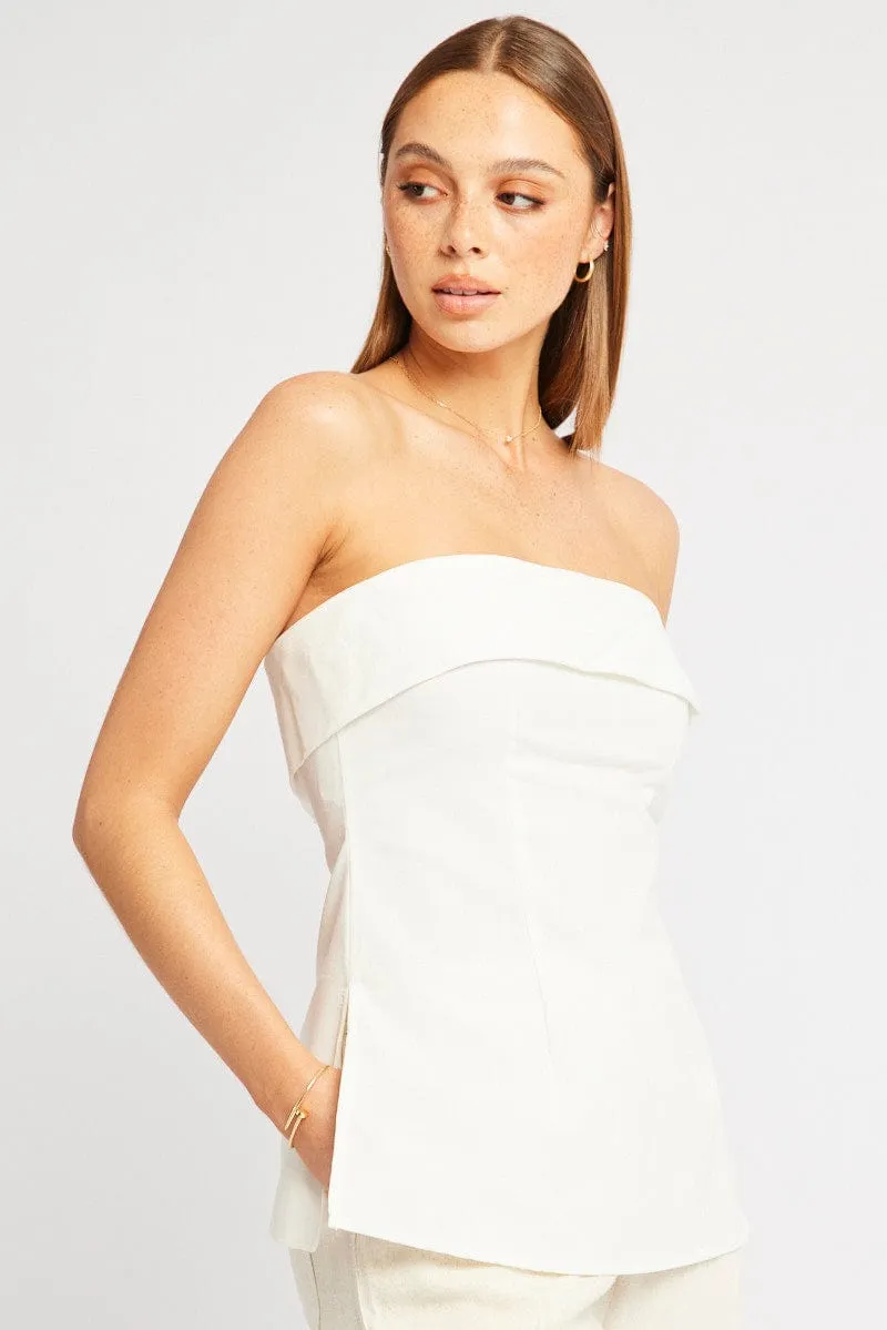 White Boob Tube Top Linen Blend sold by Ally Fashion