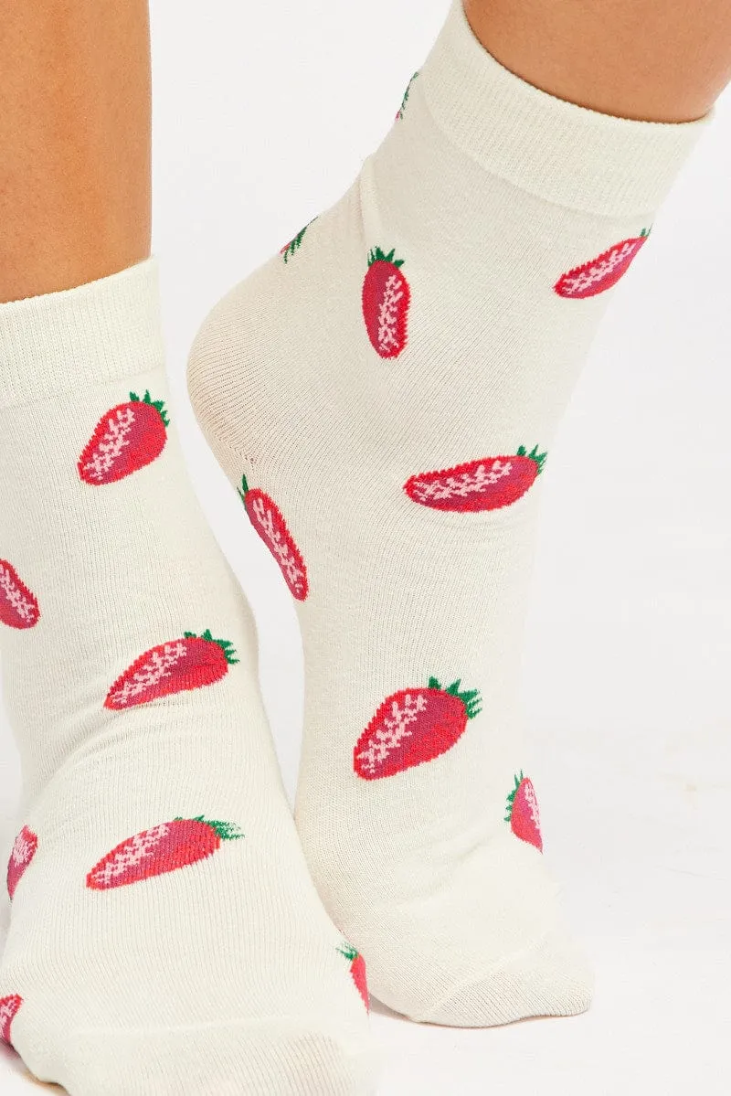 White Strawberry Socks sold by Ally Fashion product image thumbnail 2