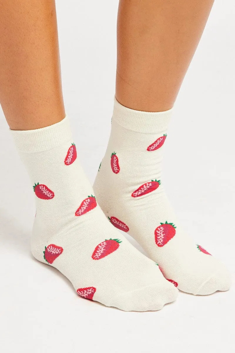 White Strawberry Socks sold by Ally Fashion