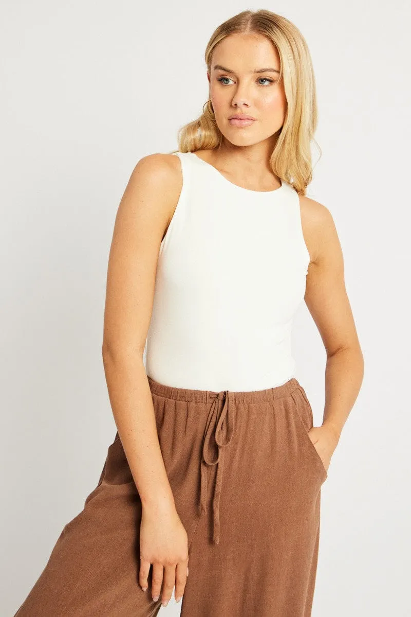 White Bodysuit Boat Neck Modal sold by Ally Fashion