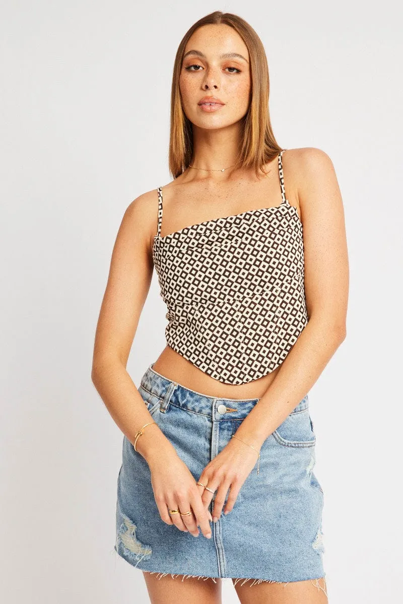 Brown Geo Cami Top Sleeveless Cowl Corset sold by Ally Fashion product image thumbnail 3