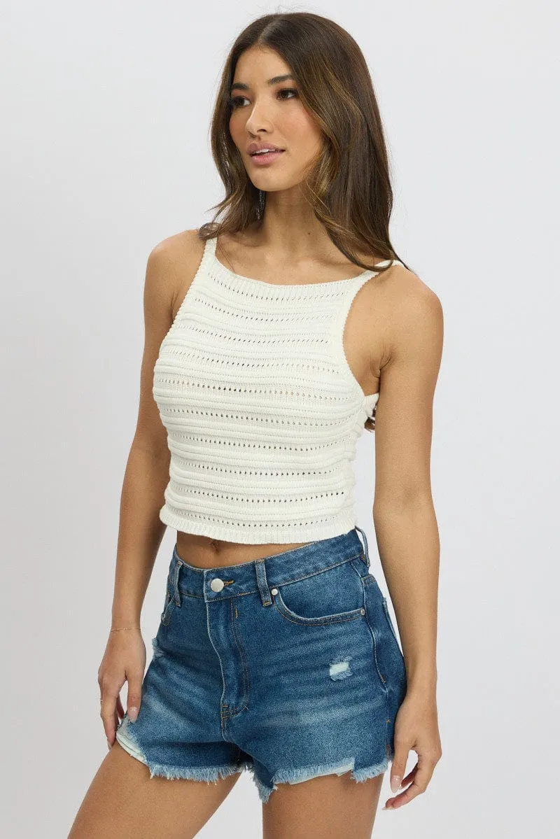 White Crochet Knit Tank Top sold by Ally Fashion product image thumbnail 4