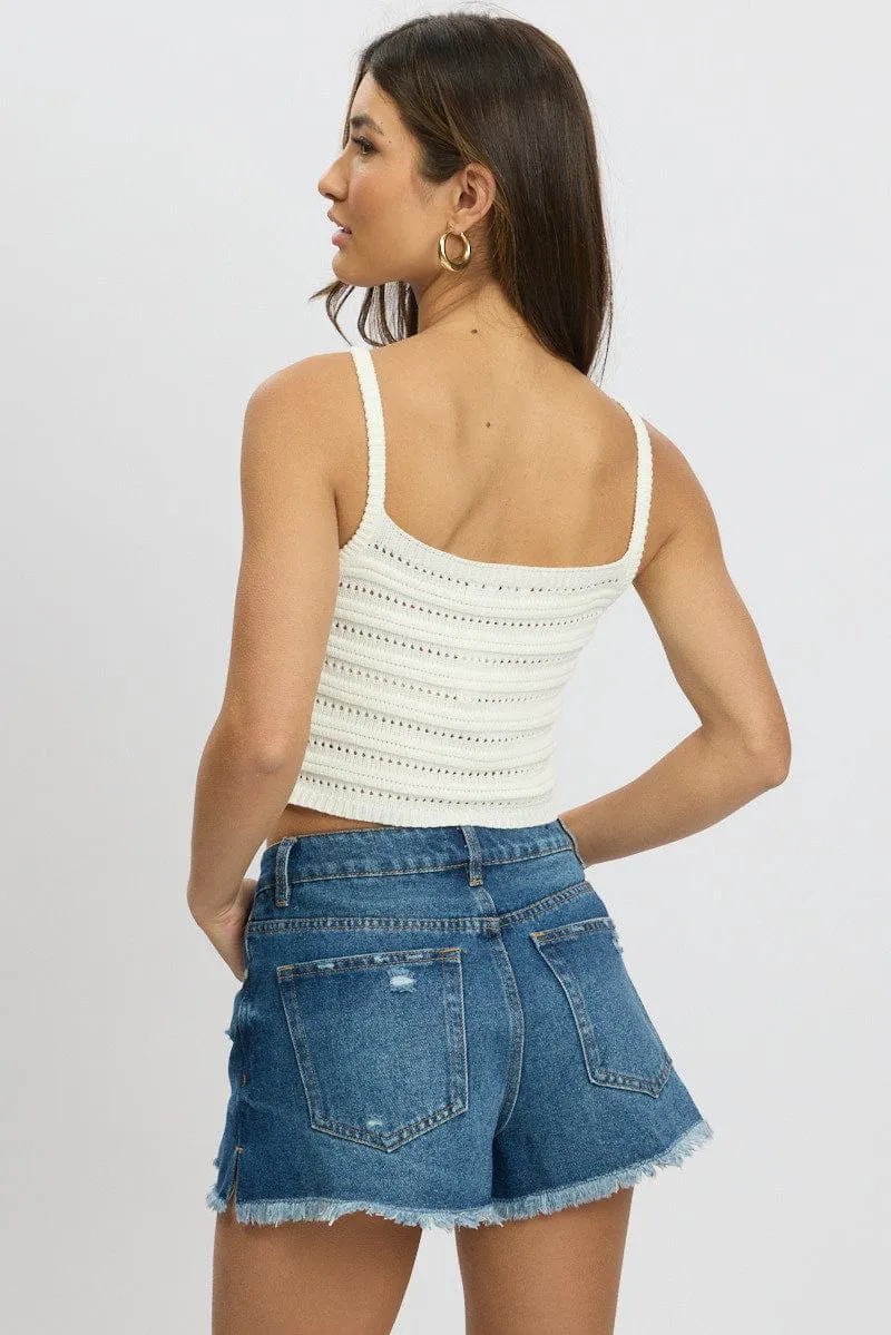 White Crochet Knit Tank Top sold by Ally Fashion product image thumbnail 5