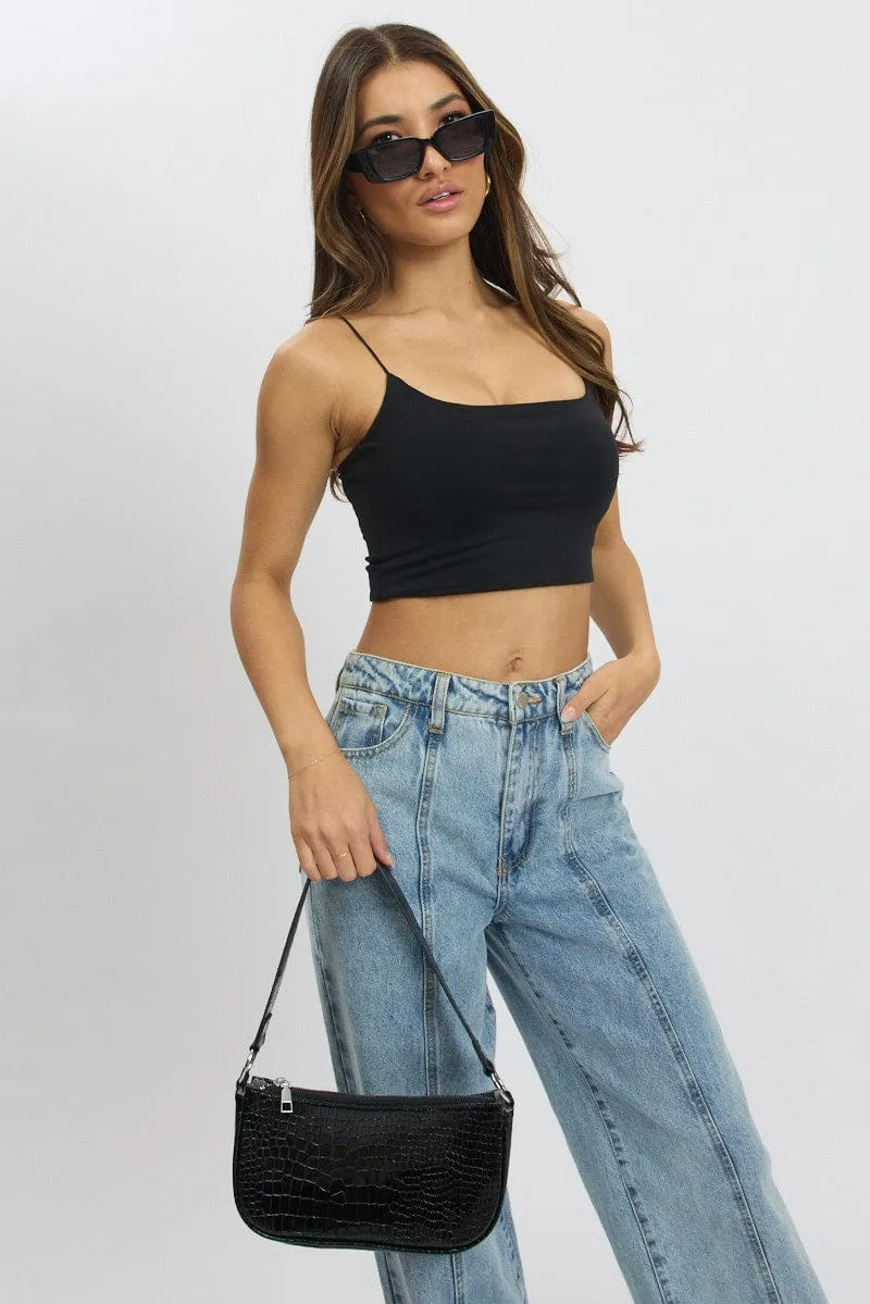 Black Cropped Cami Top Supersoft sold by Ally Fashion