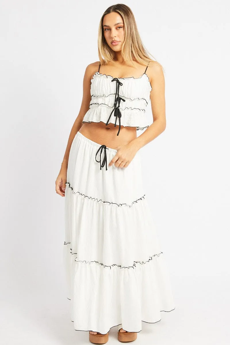 White Tiered Cami Top Sleeveless Front Ribbon sold by Ally Fashion product image thumbnail 2