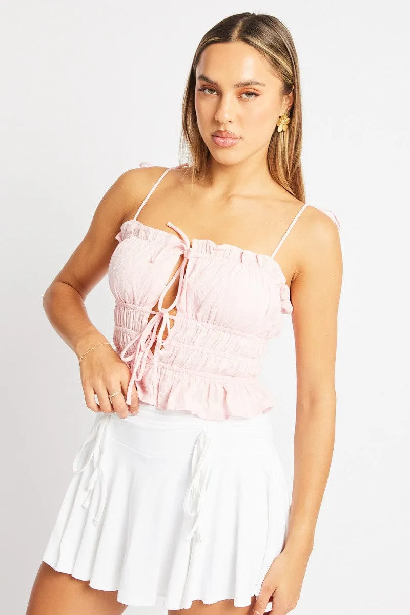 Pink Cami Top Sleeveless Tie Front Textured sold by Ally Fashion