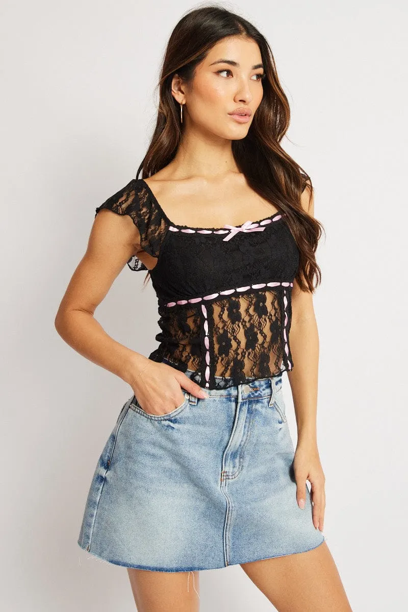 Black Lace Top Sleeveless Ribbon Trim sold by Ally Fashion product image thumbnail 3