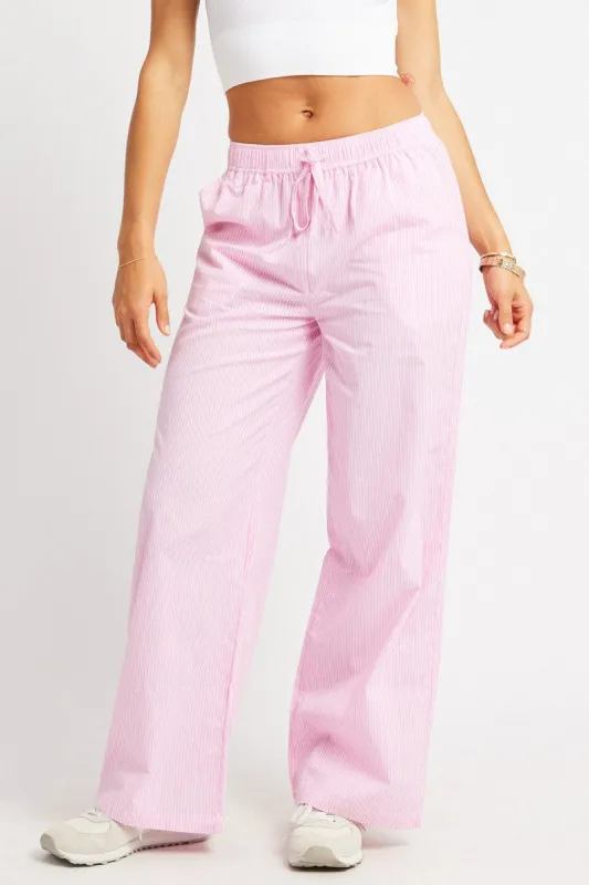 Pink Stripe Wide Leg Pants High Rise sold by Ally Fashion