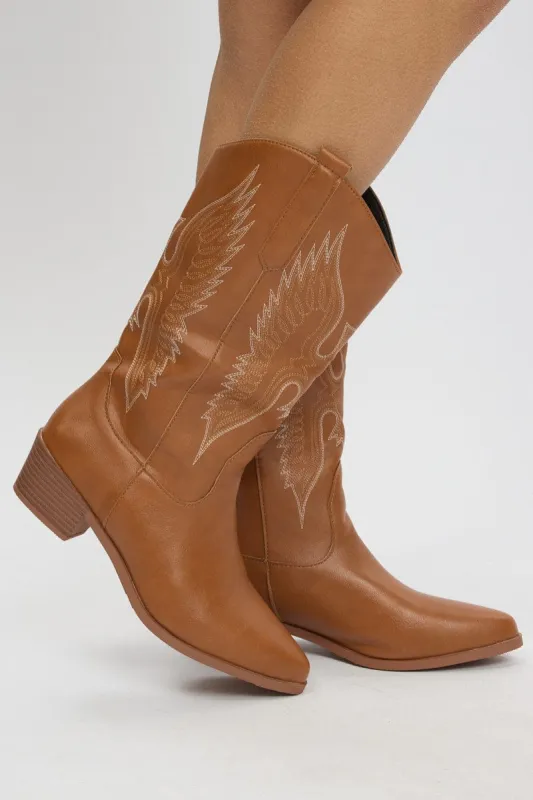 Brown Embroidered Western Cowboy Boots sold by Ally Fashion