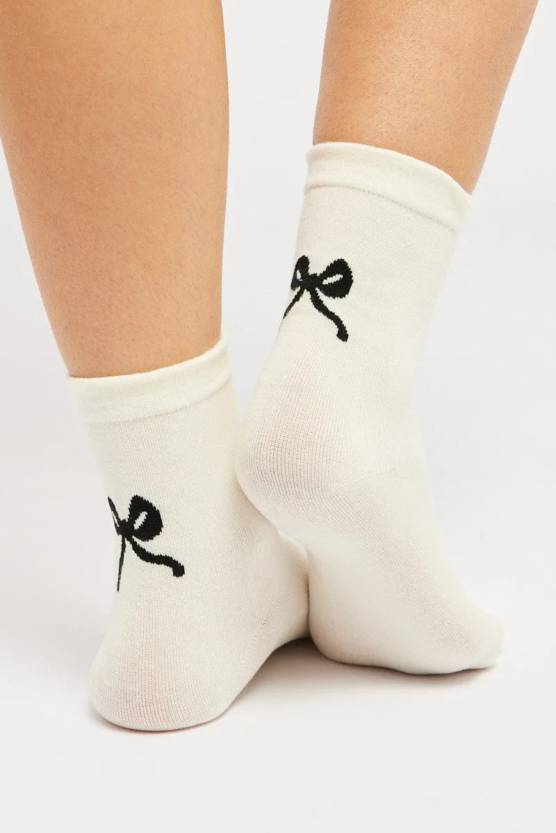 White Bow Print Socks sold by Ally Fashion