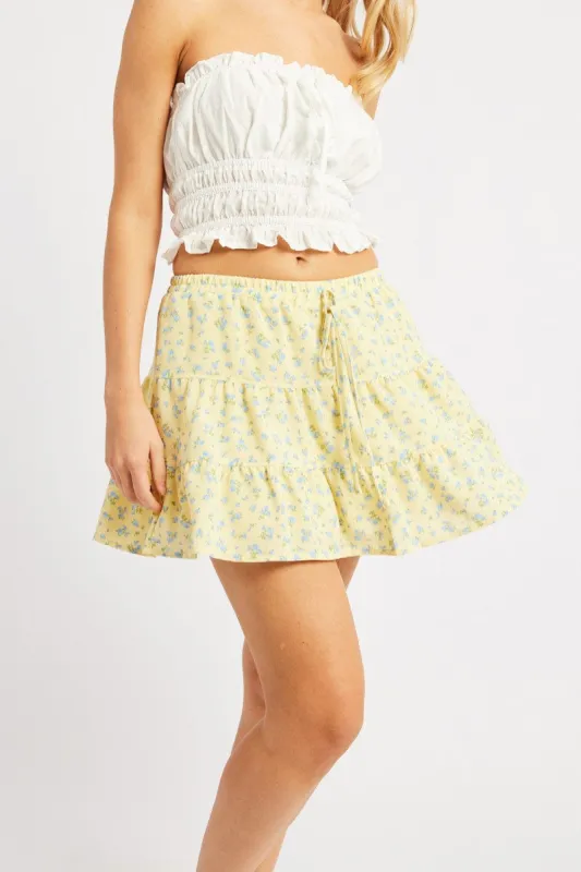 Yellow Ditsy Skater Skirt High Rise Tiered Mini Lined sold by Ally Fashion