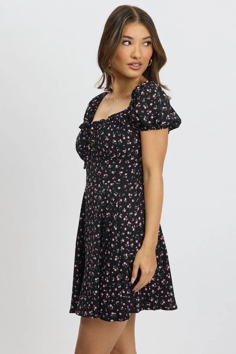 Black Ditsy Fit And Flare Dress Mini sold by Ally Fashion product image thumbnail 4