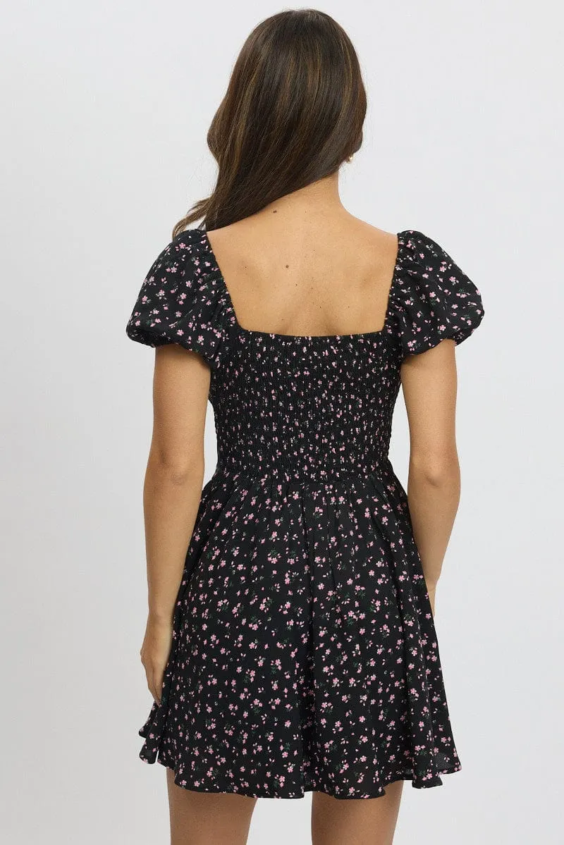 Black Ditsy Fit And Flare Dress Mini sold by Ally Fashion product image thumbnail 5