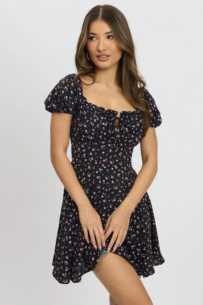 Black Ditsy Fit And Flare Dress Mini sold by Ally Fashion product image thumbnail 2