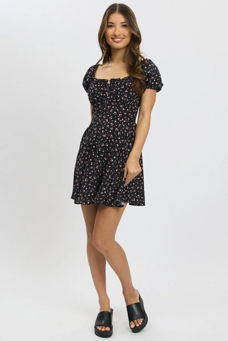 Black Ditsy Fit And Flare Dress Mini sold by Ally Fashion product image thumbnail 3