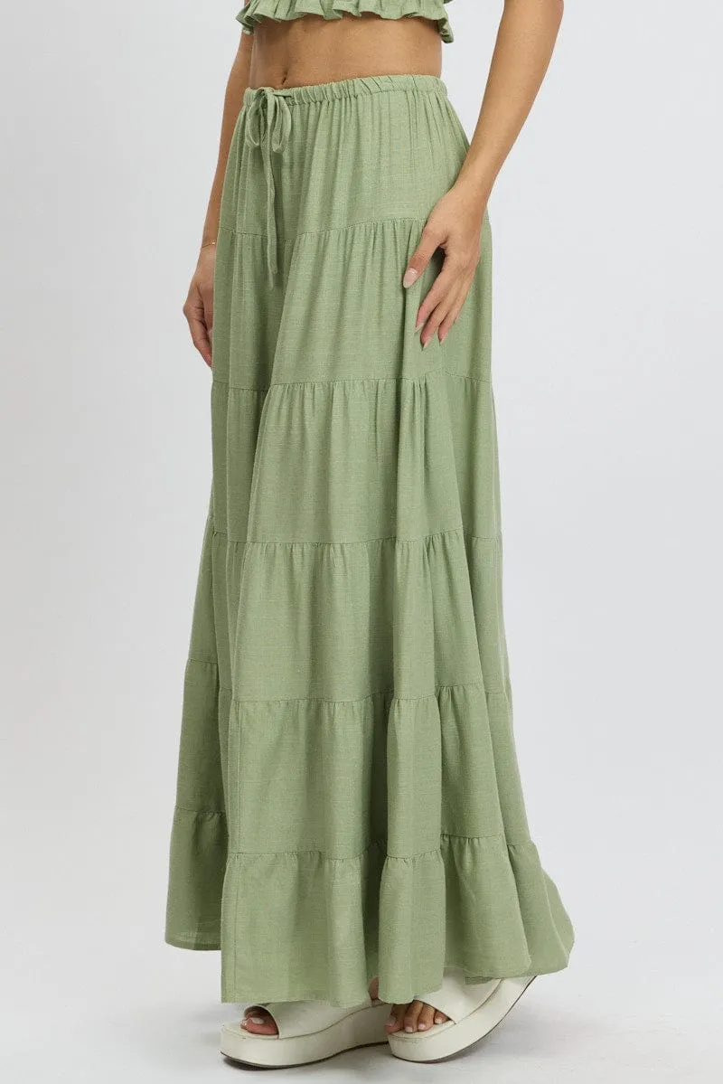 Green Maxi Skirt Tiered High Rise sold by Ally Fashion product image thumbnail 4