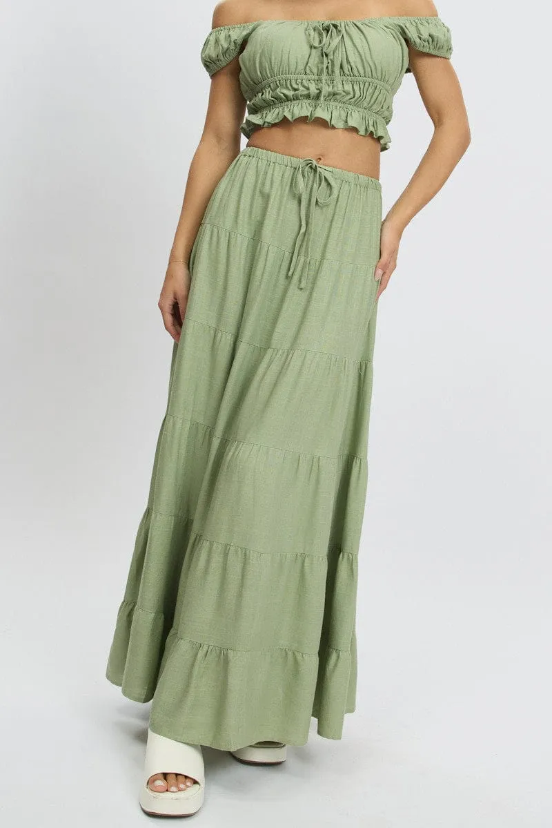 Green Maxi Skirt Tiered High Rise sold by Ally Fashion