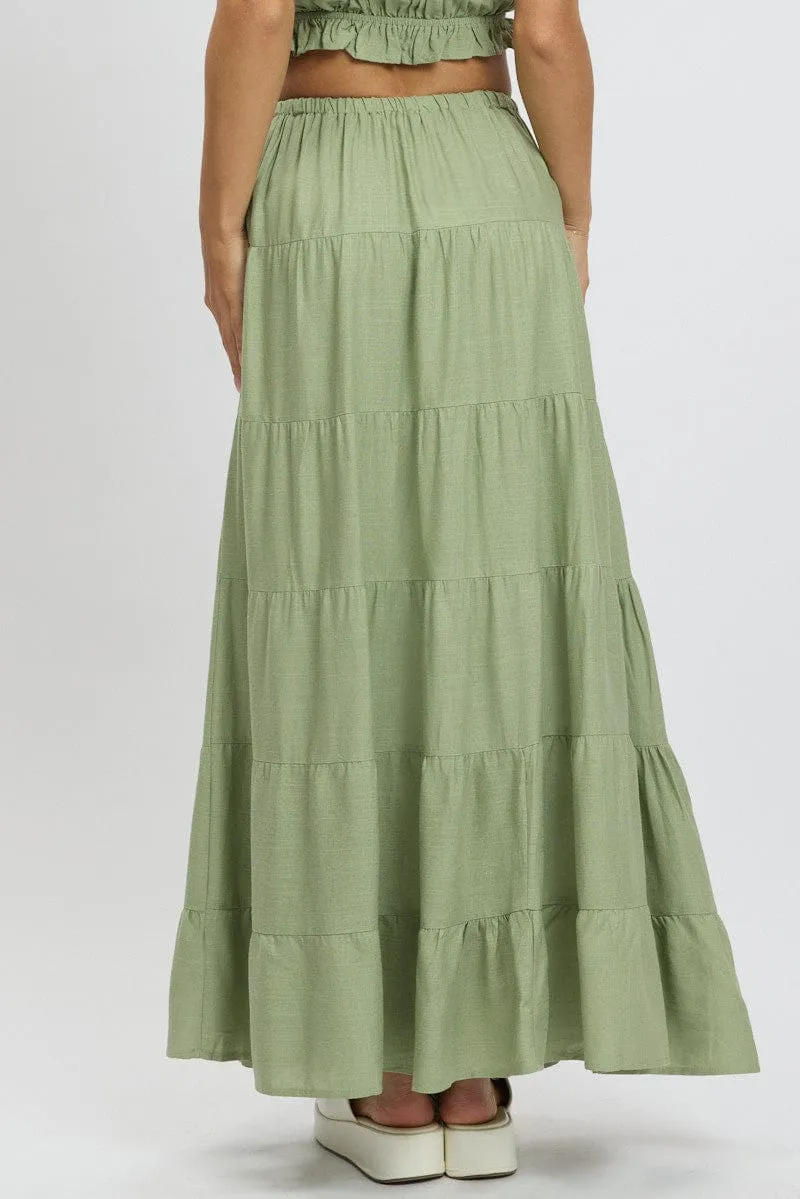 Green Maxi Skirt Tiered High Rise sold by Ally Fashion product image thumbnail 5