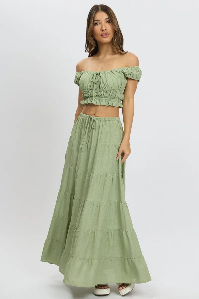 Green Maxi Skirt Tiered High Rise sold by Ally Fashion product image thumbnail 2
