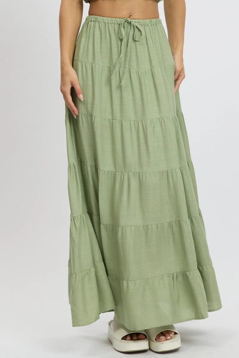 Green Maxi Skirt Tiered High Rise sold by Ally Fashion product image thumbnail 3