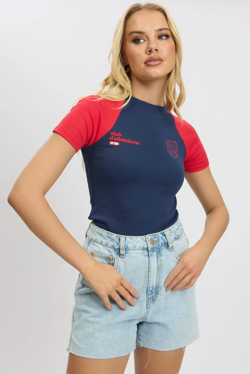 Blue Graphic Tee Short Sleeve sold by Ally Fashion