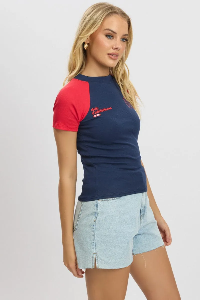 Blue Graphic Tee Short Sleeve sold by Ally Fashion product image thumbnail 4