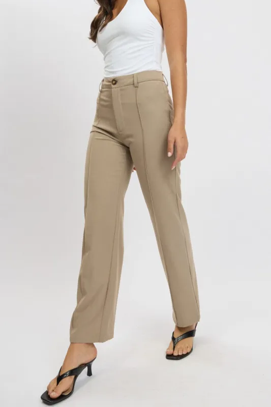 Brown Straight Fit Pants High Rise sold by Ally Fashion