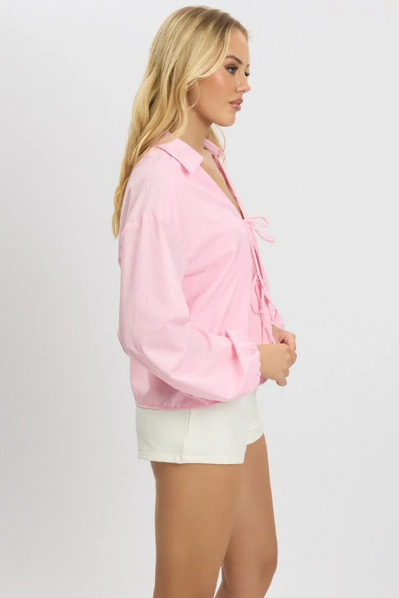 Pink Tie Up Front Top Long Sleeve sold by Ally Fashion product image thumbnail 4