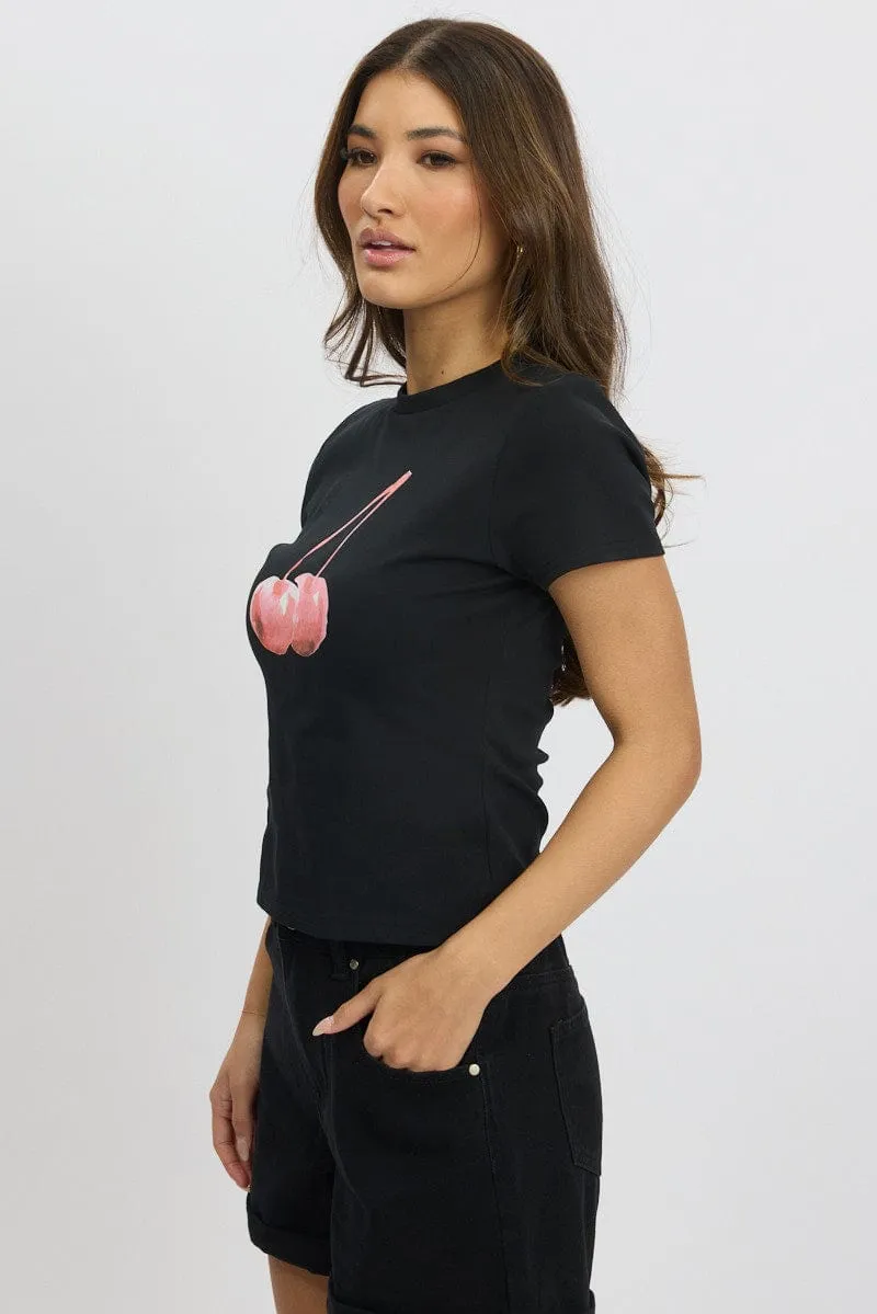 Black Graphic Tee Short Sleeve sold by Ally Fashion product image thumbnail 4