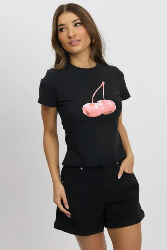 Black Graphic Tee Short Sleeve sold by Ally Fashion