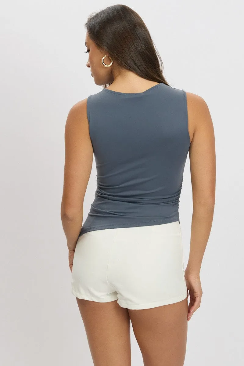 Blue Sleeveless Top Asymmetric Hem sold by Ally Fashion product image thumbnail 5