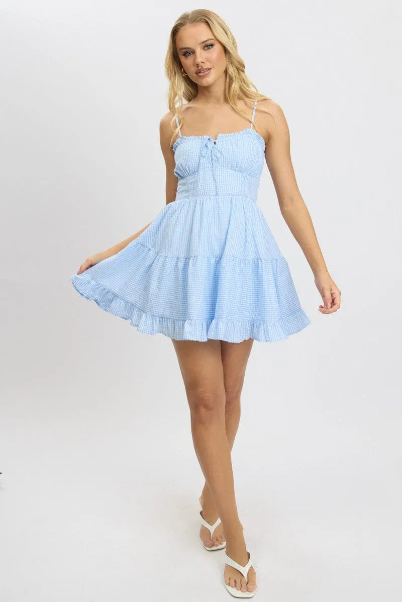 Blue Check Fit and Flare Dress Sleeveless Tiered sold by Ally Fashion product image thumbnail 2