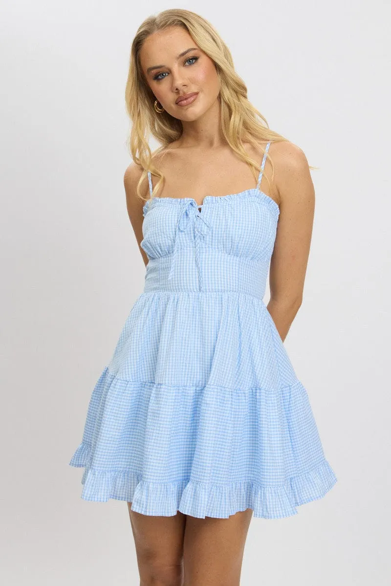 Blue Check Fit and Flare Dress Sleeveless Tiered sold by Ally Fashion product image thumbnail 3
