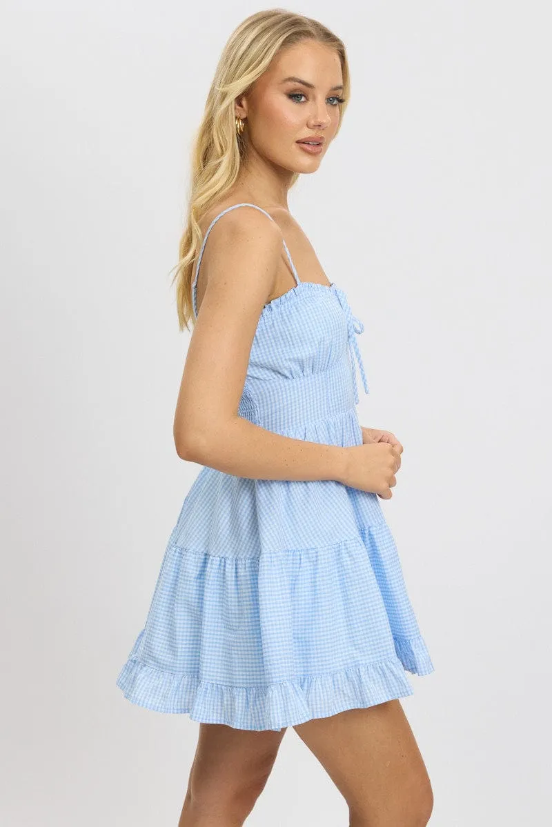 Blue Check Fit and Flare Dress Sleeveless Tiered sold by Ally Fashion product image thumbnail 4