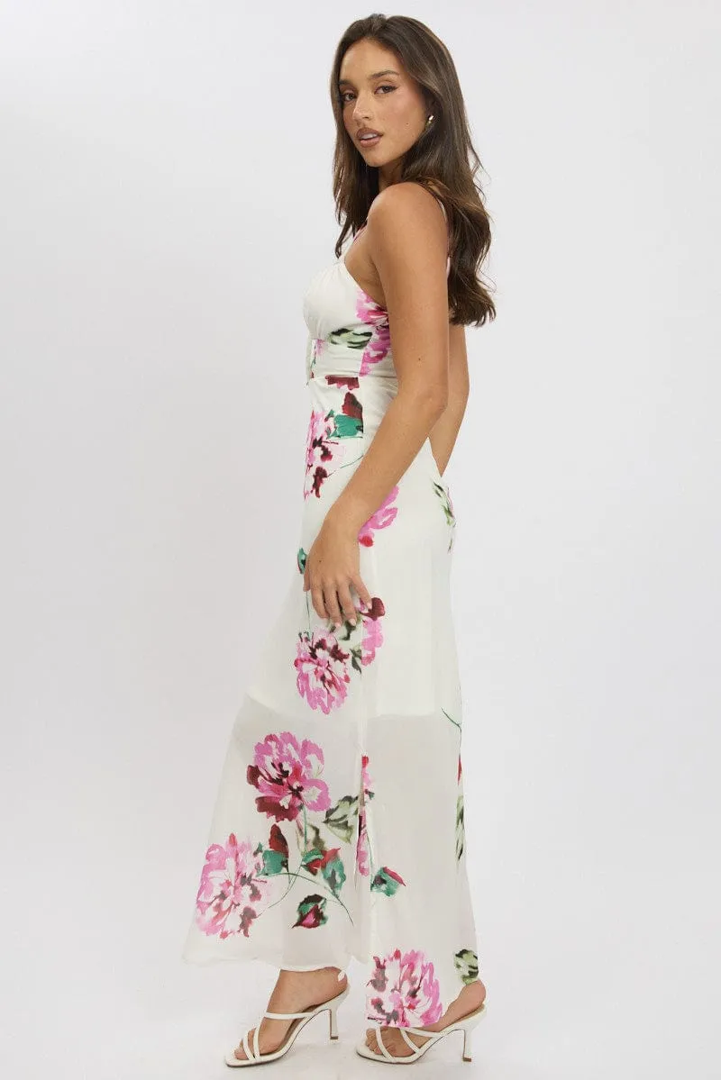 Purple Floral Midi Dress Gathering Bust Sleeveless sold by Ally Fashion product image thumbnail 4