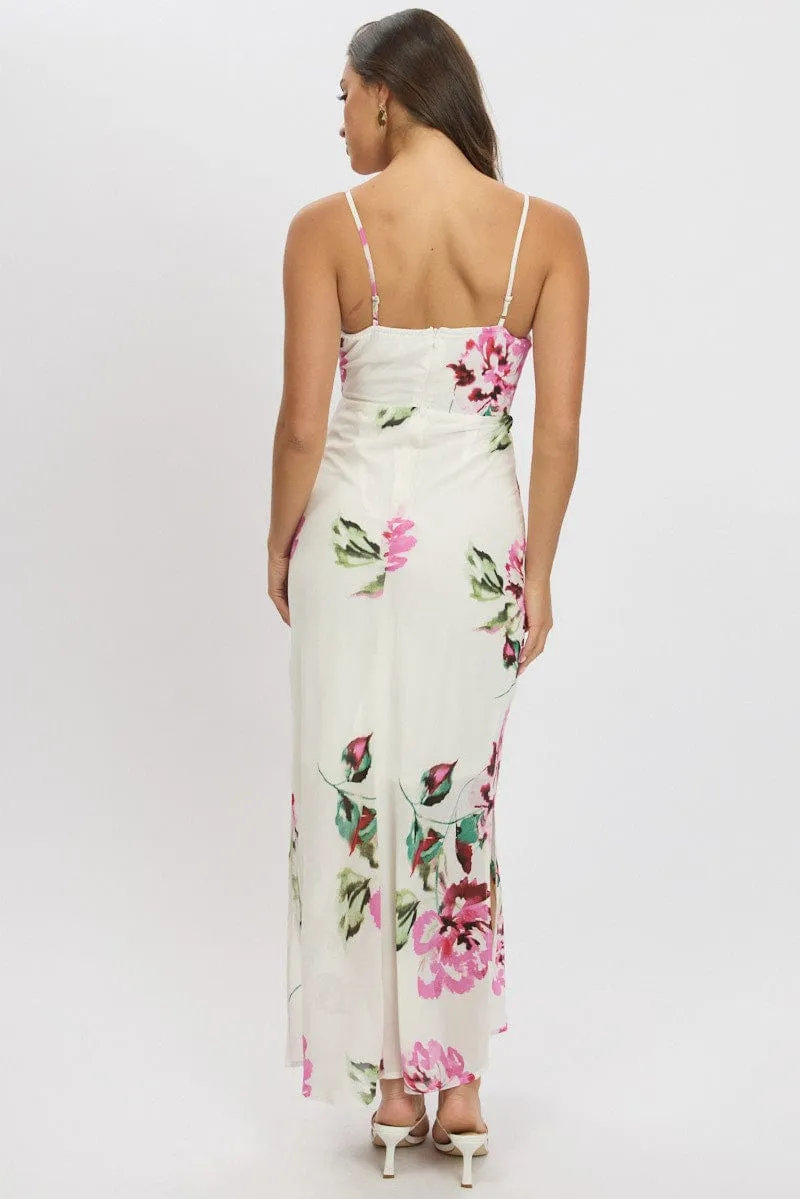 Purple Floral Midi Dress Gathering Bust Sleeveless sold by Ally Fashion product image thumbnail 5