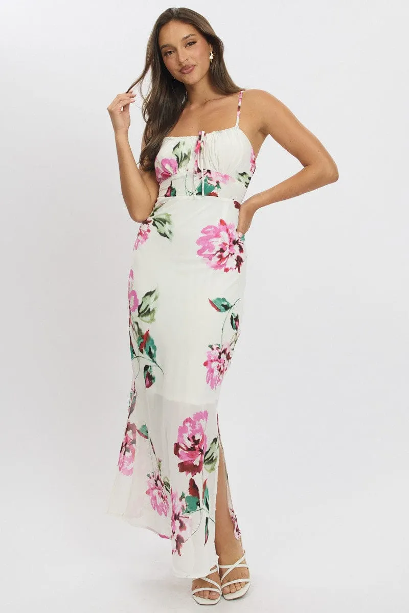 Purple Floral Midi Dress Gathering Bust Sleeveless sold by Ally Fashion product image thumbnail 3