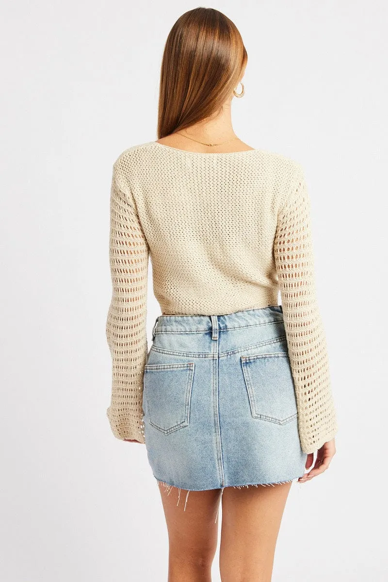 Beige Crochet Cardigan Long Sleeve Tie Front Knit sold by Ally Fashion product image thumbnail 5