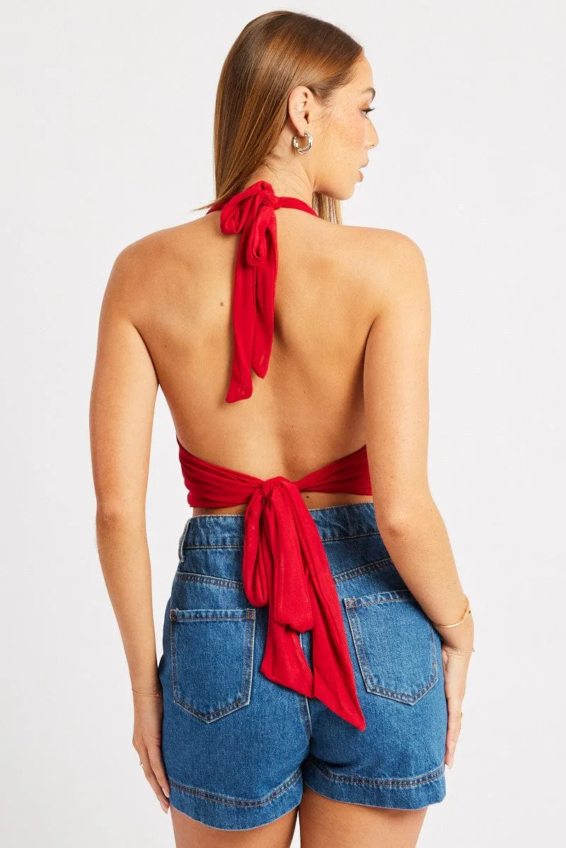 Red Halter Neck Top Tie Back Mesh sold by Ally Fashion product image thumbnail 5